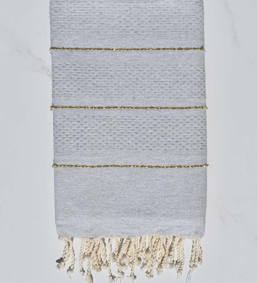 Fouta nid d'abeille gris clair avec lurex  - 1