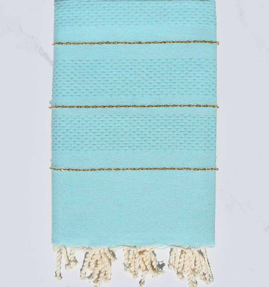 Fouta nid d'abeille vert bleu azurin avec lurex  - 1