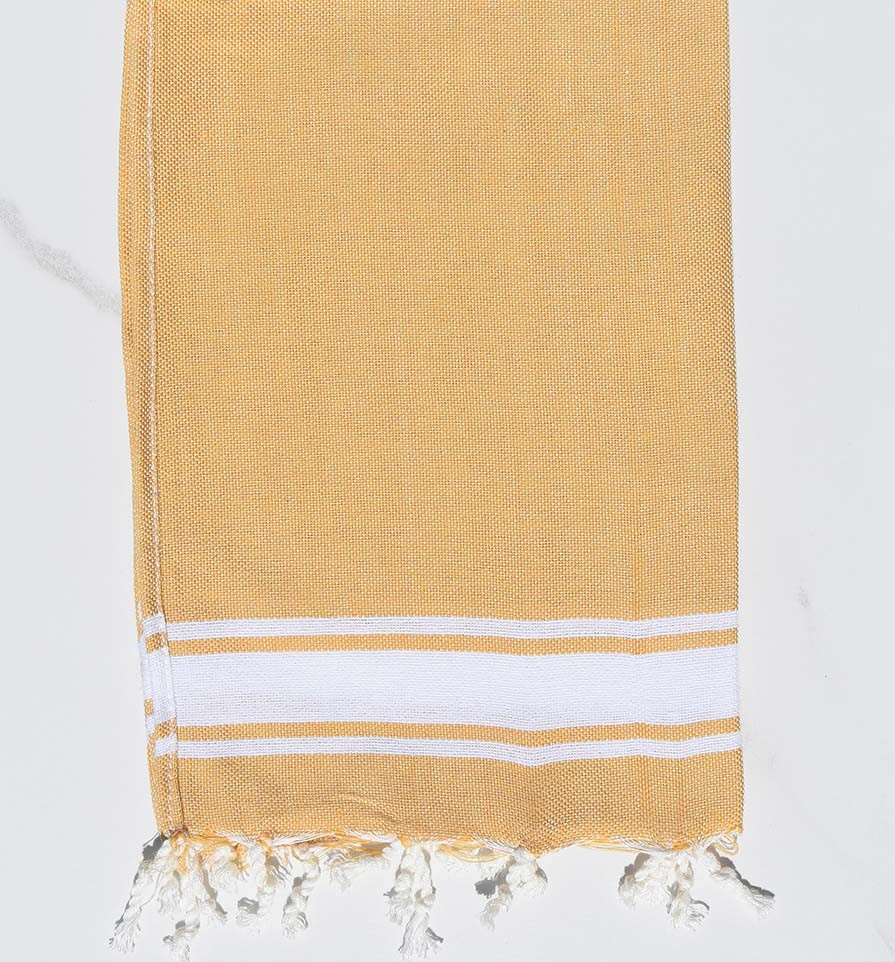 Serviette de table beige bandes blanche Fouta Tunisia - 1