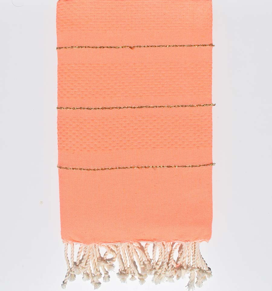 Fouta nid d'abeille corail fluo avec lurex  - 1