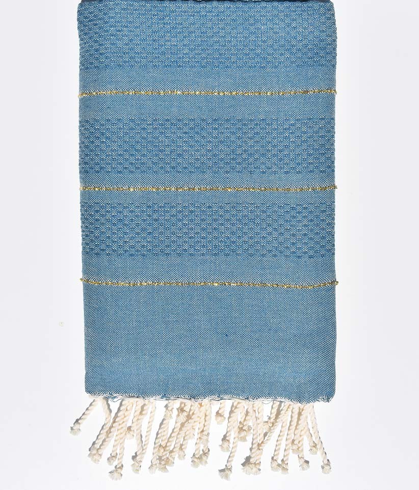 Fouta nid d'abeille bleu paon avec lurex Fouta Tunisia - 1