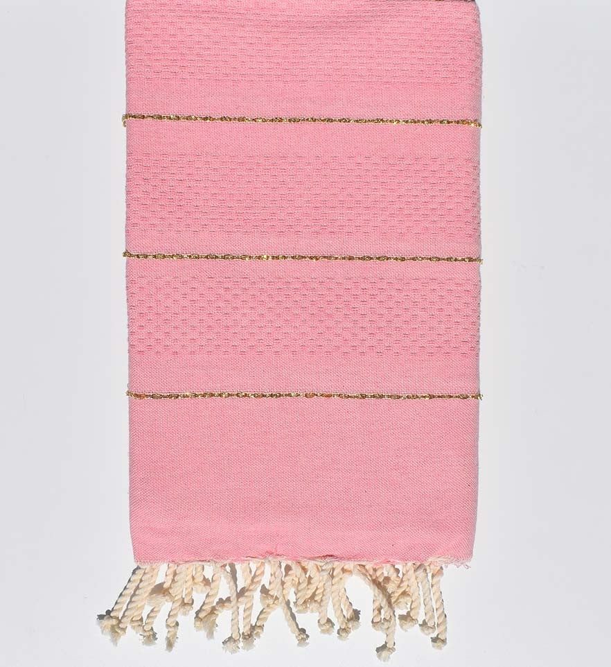 Fouta nid d'abeille rose clair avec lurex  - 1