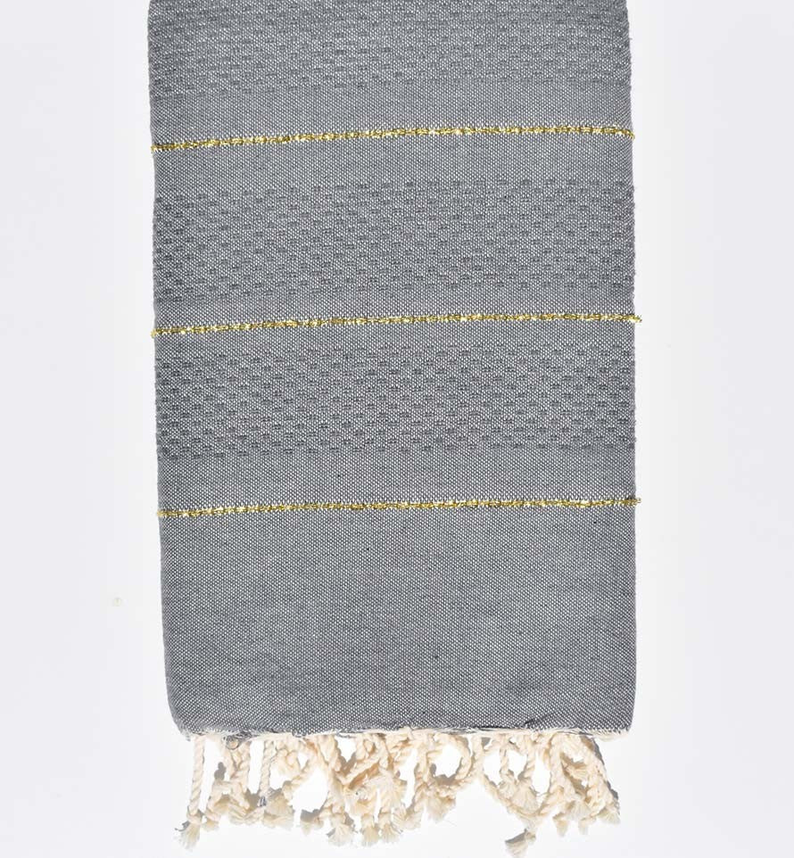 Fouta nid d'abeille gris moyen avec lurex  - 1