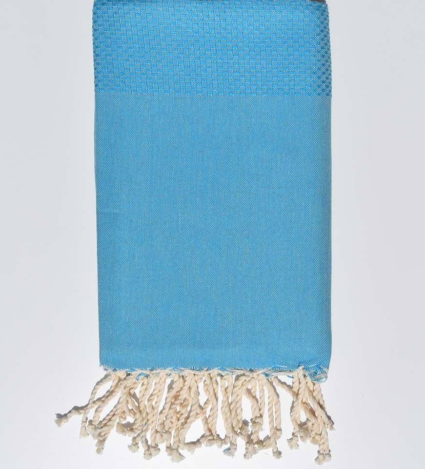 Serviette de plage nid d'abeille unie bleu Cyan Fouta Tunisia - 1