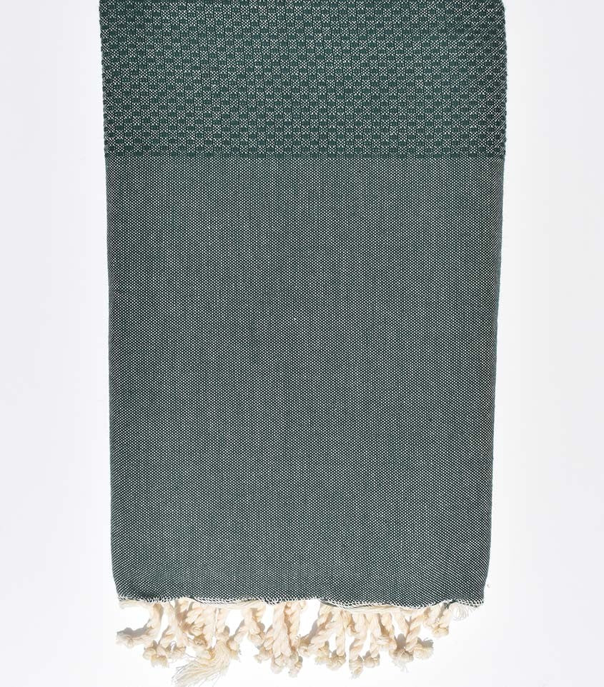 Serviette de plage Nid d'abeille unie vert foncé  - 1