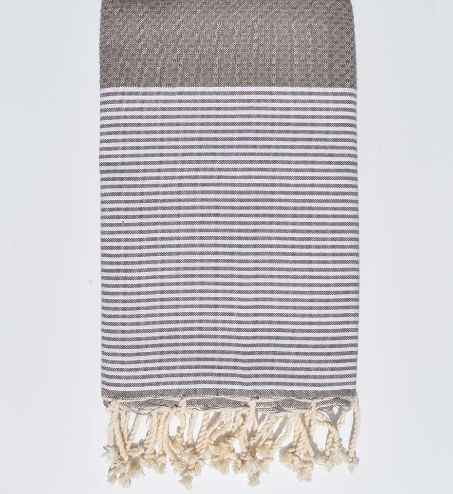 FOUTA NID D'ABEILLE Taupe rayée blanc Fouta Tunisia - 1