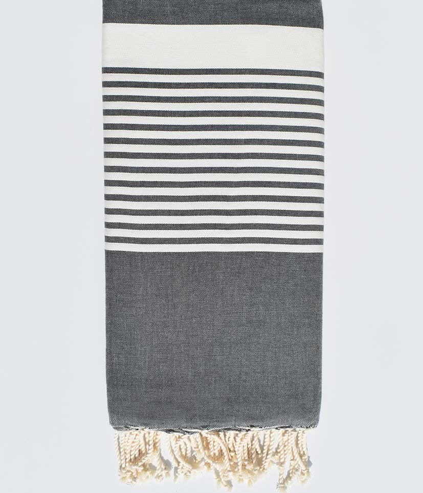 Jeté rayée gris acier et blanc Fouta Tunisia - 2