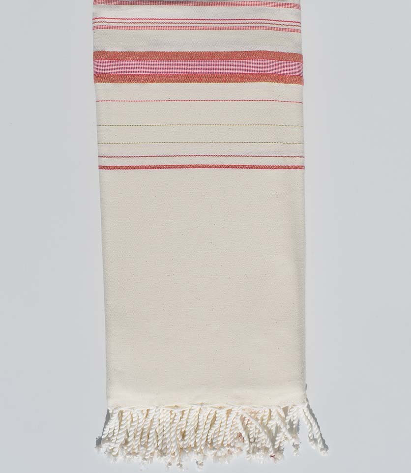 Jeté fadhila blanc crème clair et rose foncé avec lurex Fouta Tunisia - 1