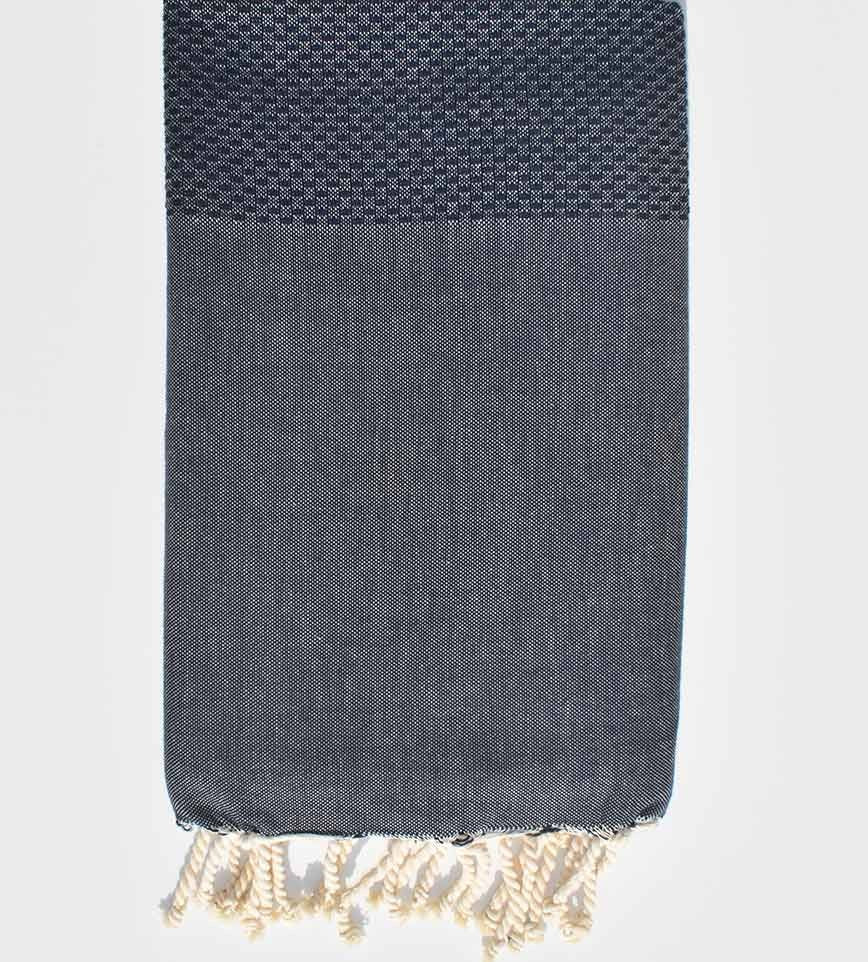 FOUTA nid d'abeille unie bleu jean Fouta Tunisia - 1
