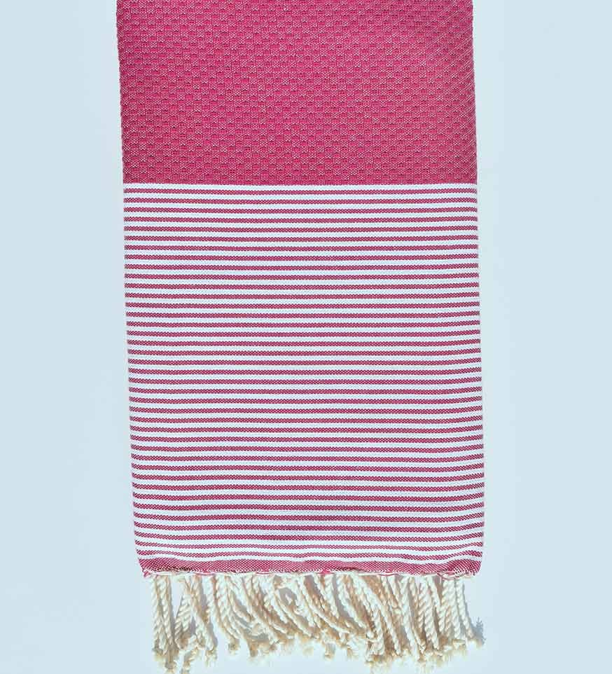 FOUTA NID D'ABEILLE rose violacé rayée blanc Fouta Tunisia - 1