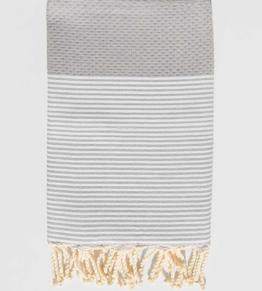 FOUTA NID D'ABEILLE Gris rayée blanc  - 1