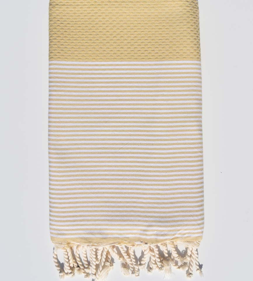 Fouta nid d'abeille vanille avec rayures Fouta Tunisia - 1