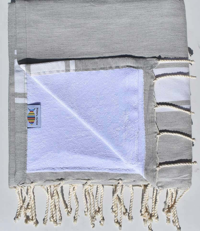 fouta doublée éponge grège et blanc  - 1