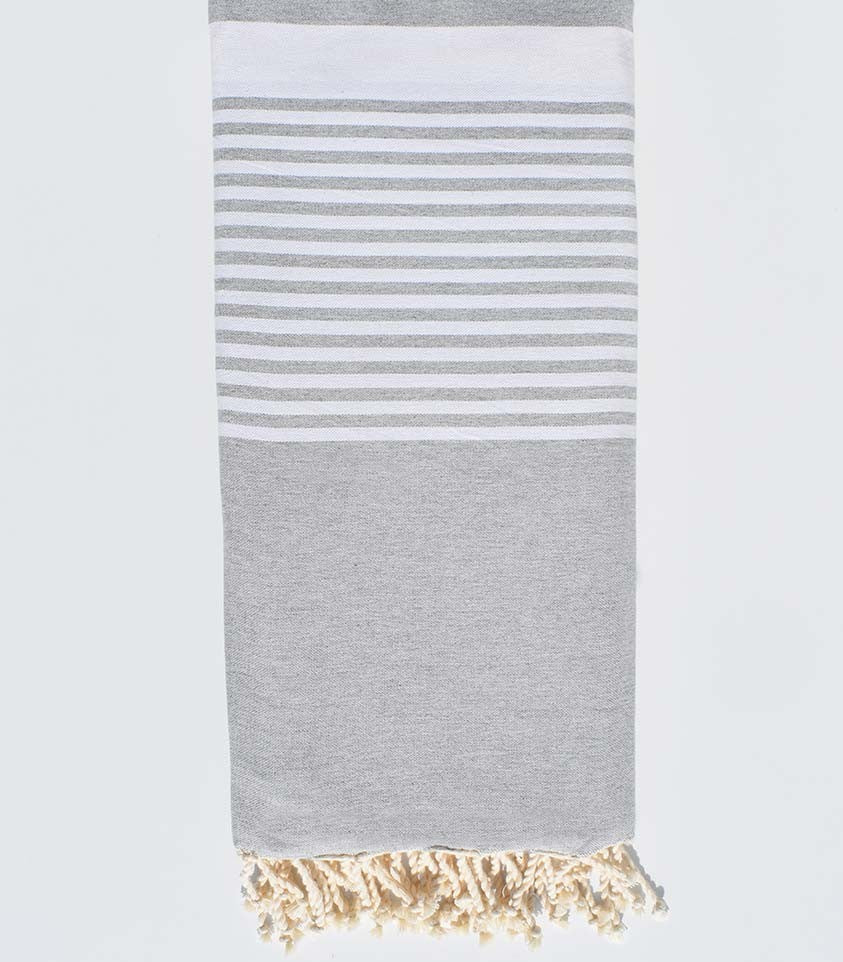 Jeté gris moyen avec rayures Fouta Tunisia - 1