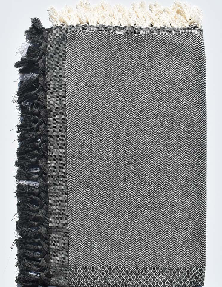 Jeté 4 franges gris, gris bleu et gris anthracite  - 1