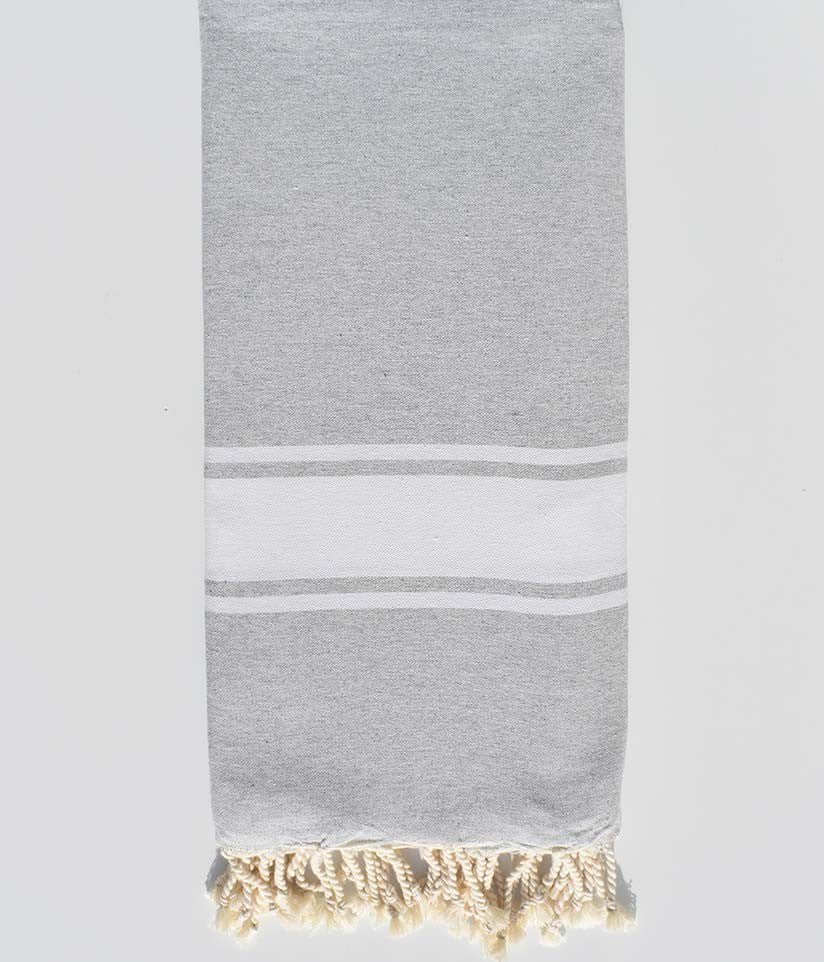Jeté gris bande blanche Fouta Tunisia - 1