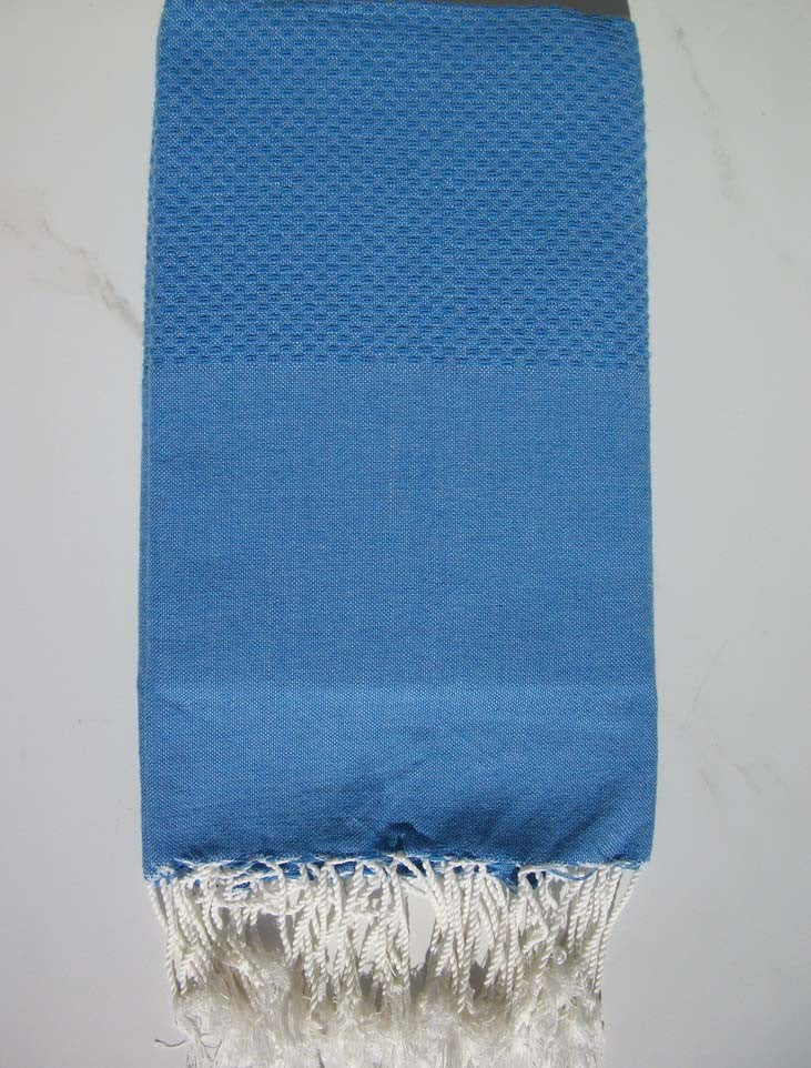 FOUTA Nid d'abeille unie bleu 