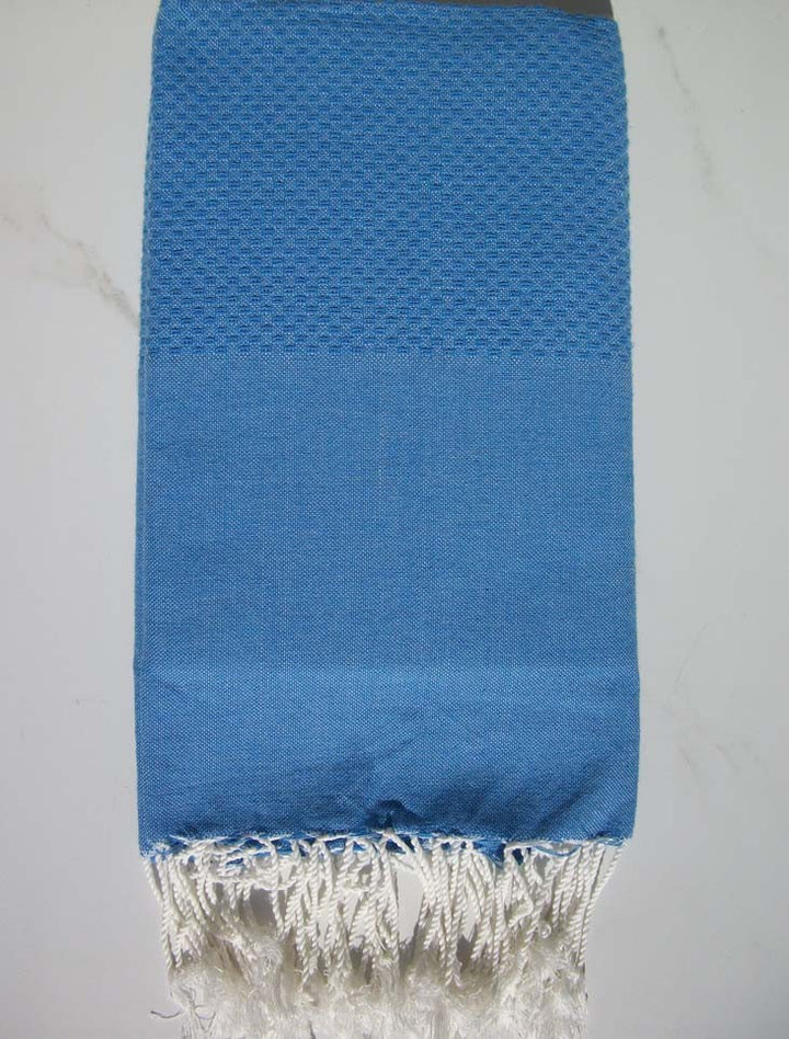 FOUTA Nid d'abeille unie bleu 