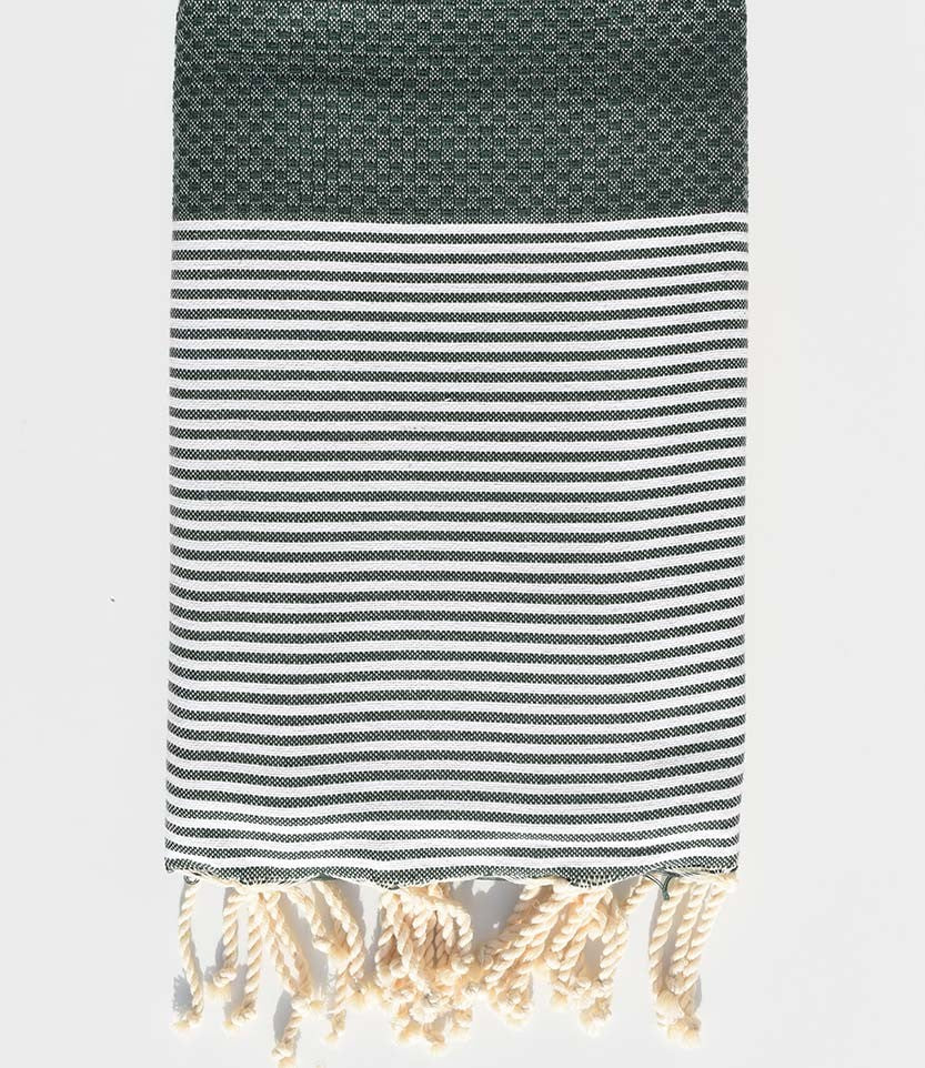 FOUTA NID D'ABEILLE vert forêt rayée blanc Fouta Tunisia - 3