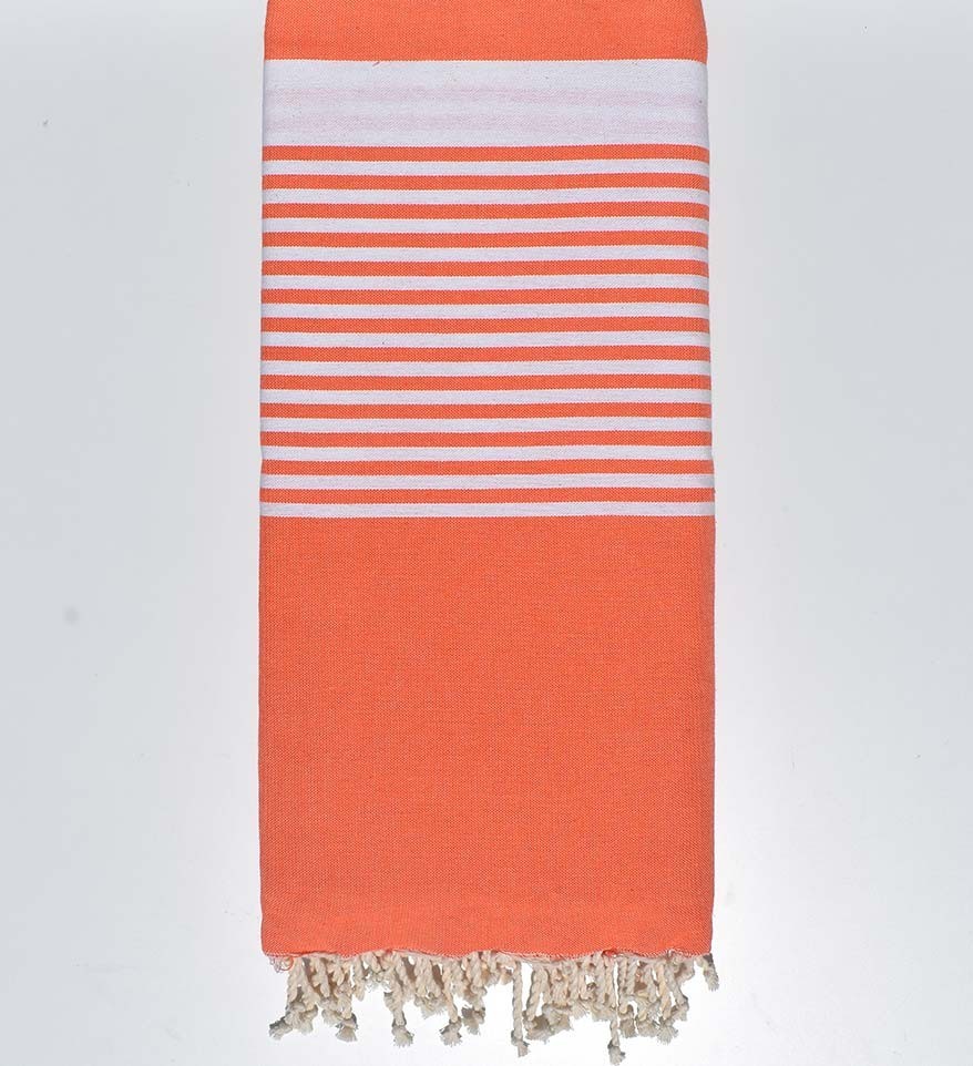 Jeté orange rayée blanc Fouta Tunisia - 2