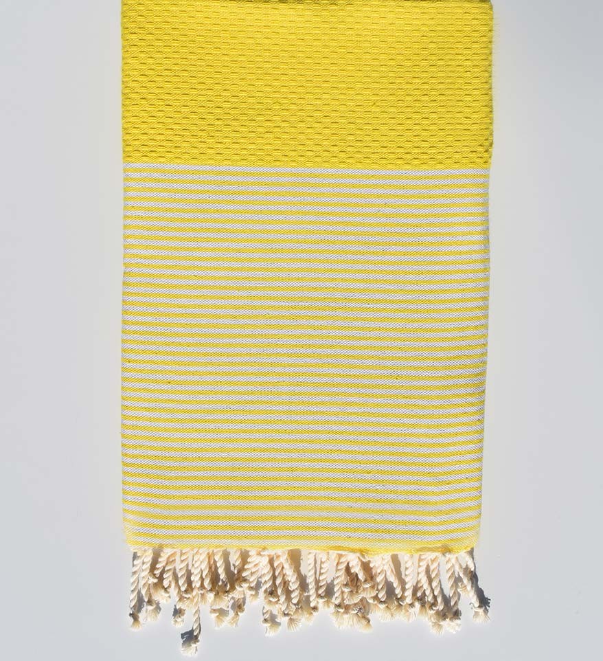 FOUTA NID D'ABEILLE Jaune citron rayée blanc Fouta Tunisia - 2