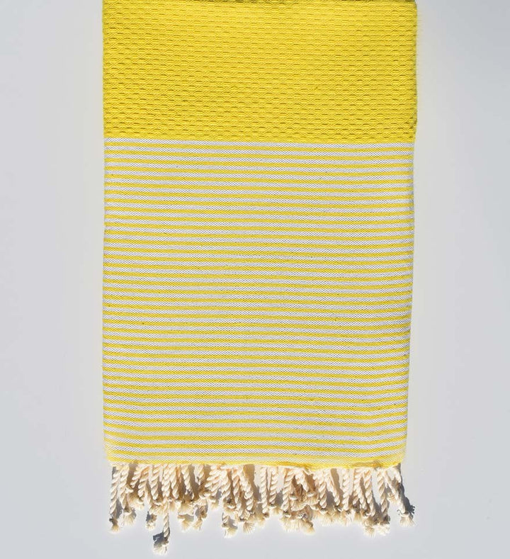 FOUTA NID D'ABEILLE Jaune citron rayée blanc Fouta Tunisia - 2