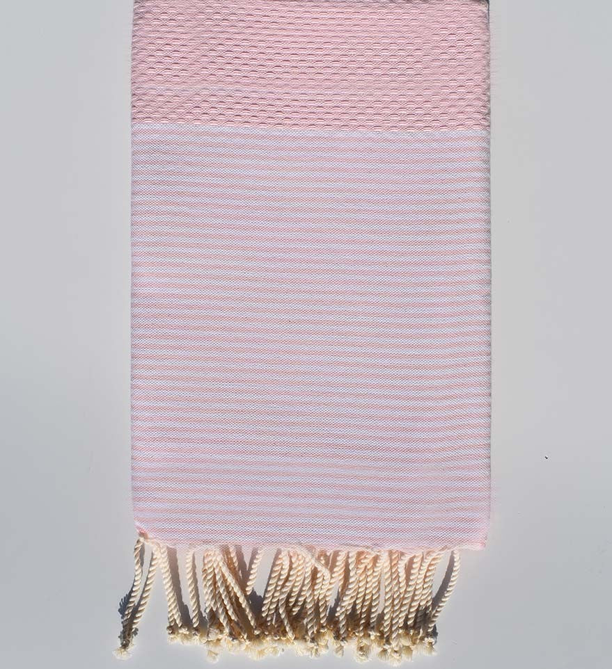 Fouta nid d'abeille rose dragée clair  - 1
