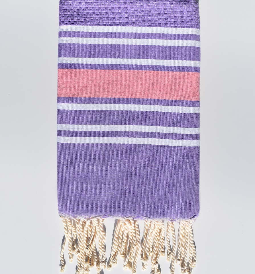 Fouta nid d'abeille lavande rayée rose Fouta Tunisia - 1