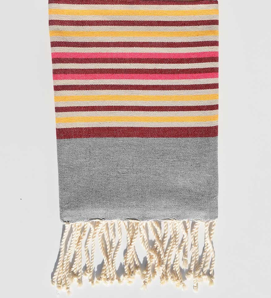 Serviette de plage enfant gris ,beige,jaune,rose et rouge bordeaux Fouta Tunisia - 1
