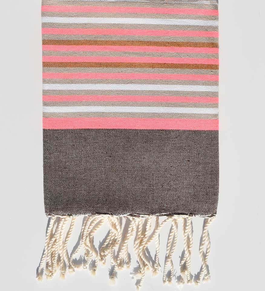Serviette de plage enfant taupe,rose fluo, grége et blanc Fouta Tunisia - 1
