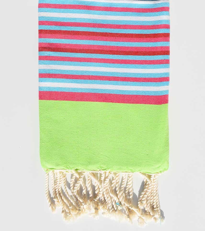 Serviette de plage enfant vert fluo ,rose,bleu ciel et blanc Fouta Tunisia - 1