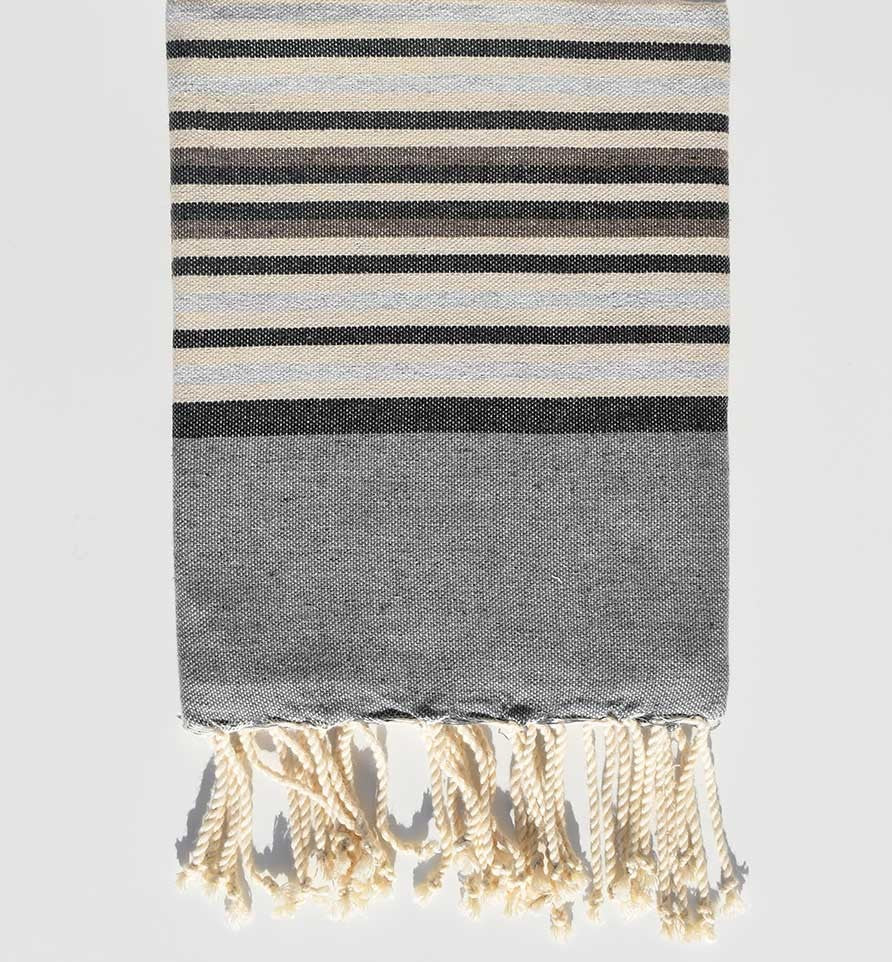Serviette de plage enfant gris , noir ,taupe, beige et gris clair Fouta Tunisia - 1