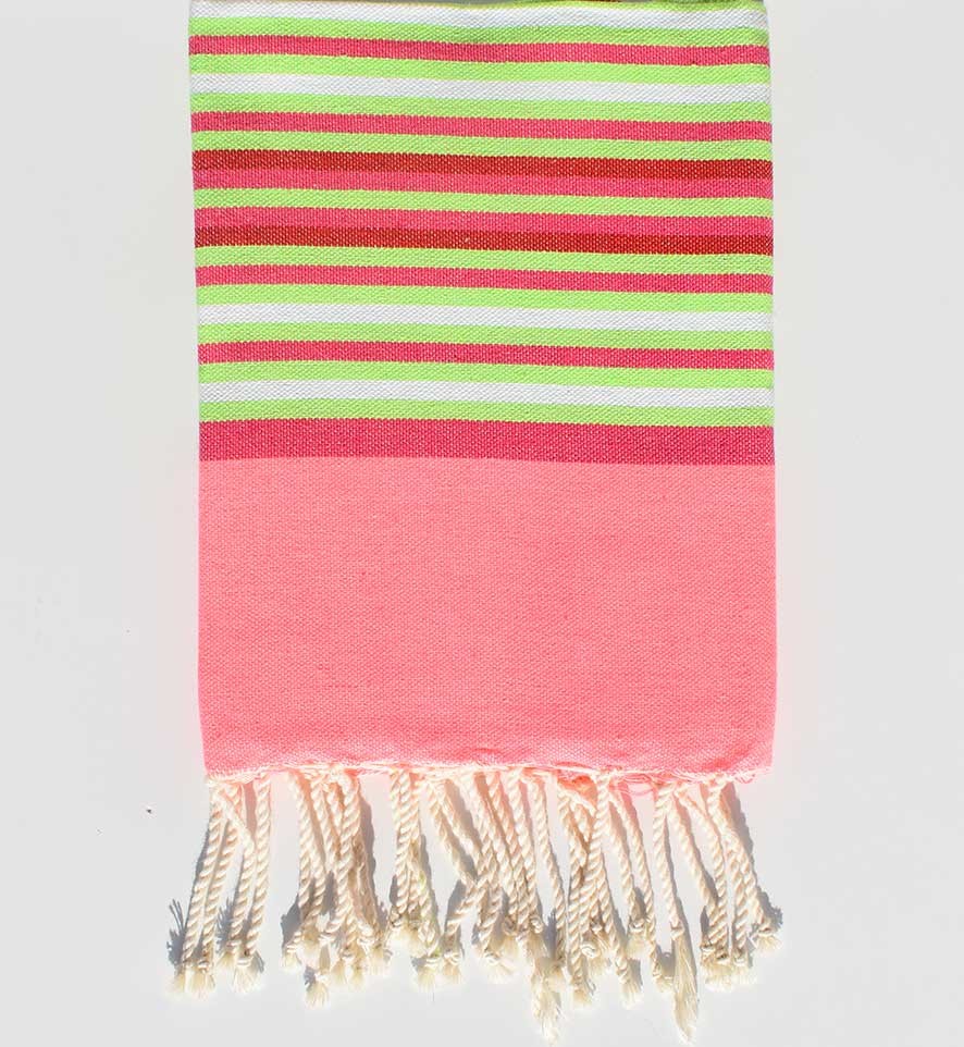 Serviette de plage enfant rose fluo , rose , vert fluo, rouge et blanc Fouta Tunisia - 1