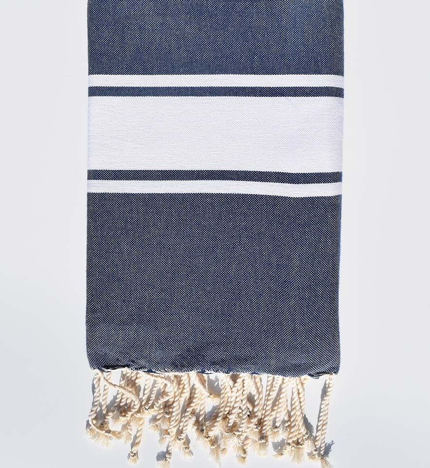 serviette de plage bleu denim Fouta Tunisia - 1