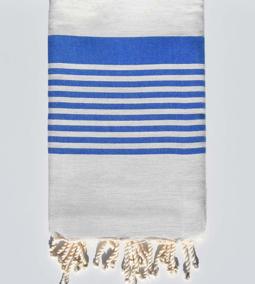Serviette de plage arthur gris très clair et bleu Fouta Tunisia - 1