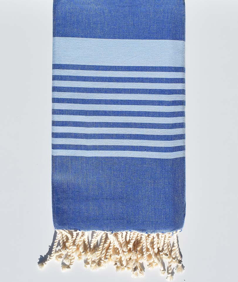 Serviette de plage arthur bleu et bleu clair Fouta Tunisia - 1