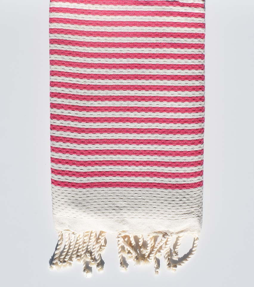 FOUTA nid d'abeille rayée 1 cm rayure rose Fouta Tunisia - 1
