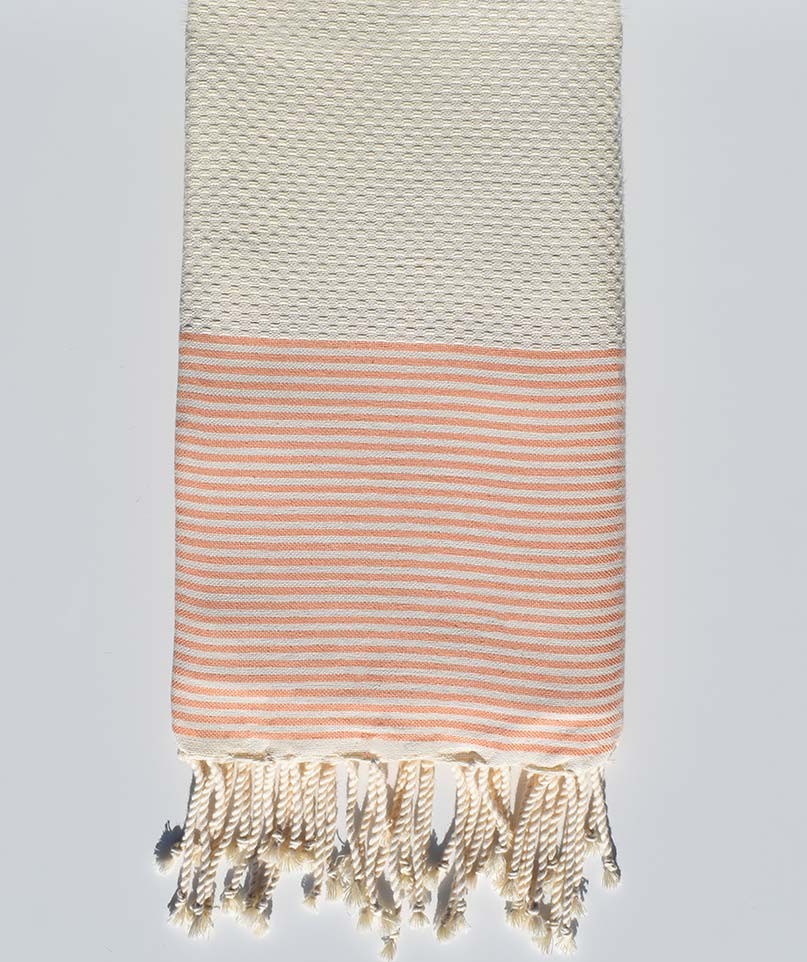 Serviette de plage en nid d'abeille blanc crème et capucine Fouta Tunisia - 1