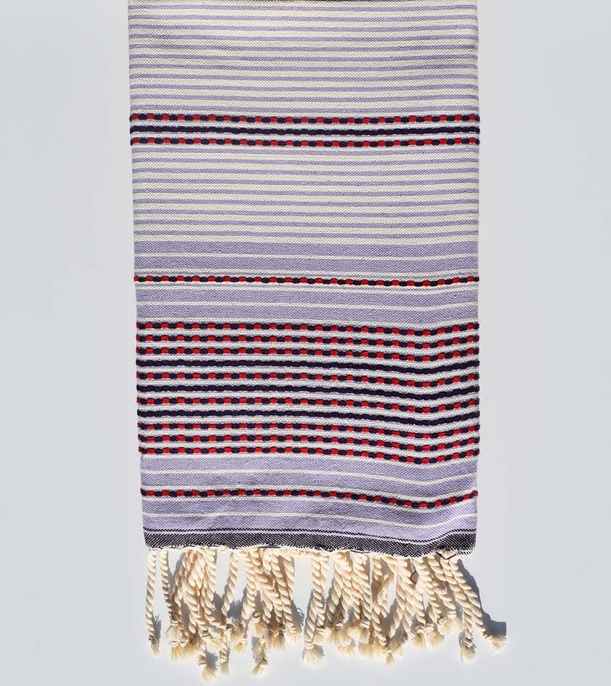 Fouta arabesque mauve avec rayures Fouta Tunisia - 1