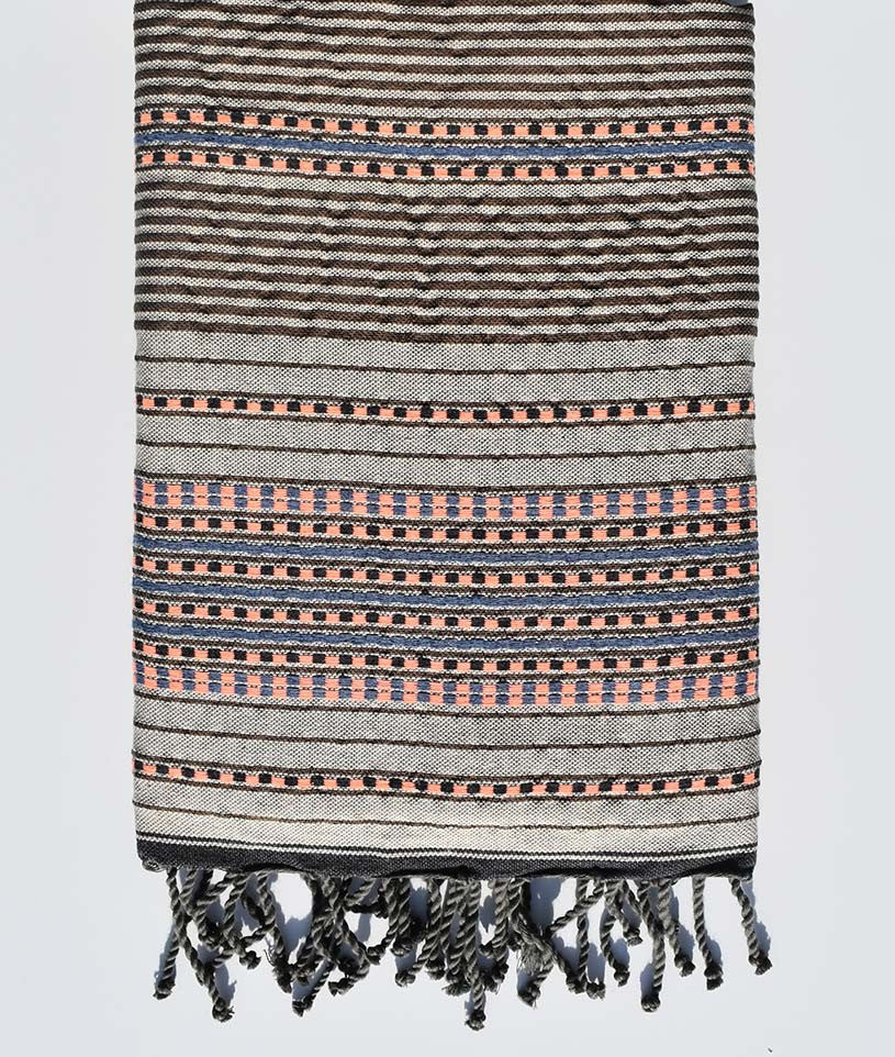 Fouta arabesque rayures marron Fouta Tunisia - 1