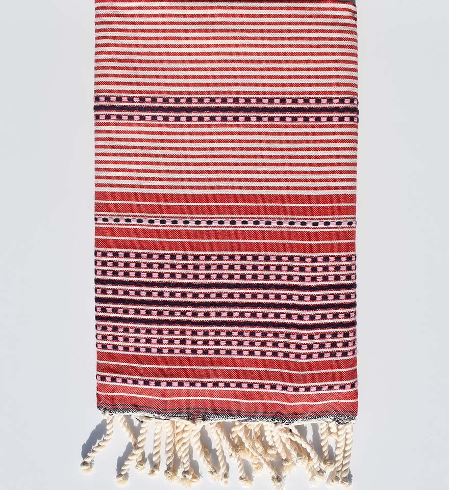 Fouta arabesque rayée rouge Fouta Tunisia - 1