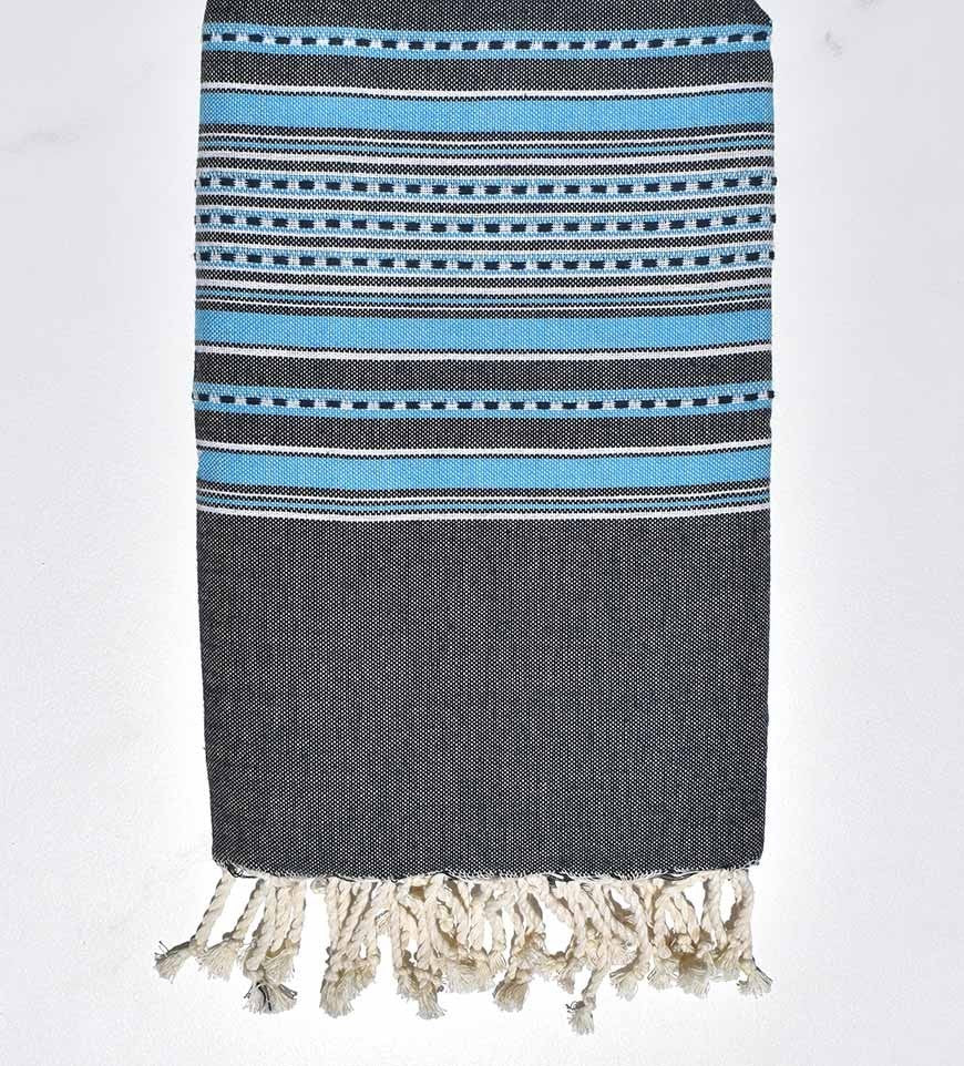 Fouta arabesque bleu foncé avec rayures bleu Fouta Tunisia - 3