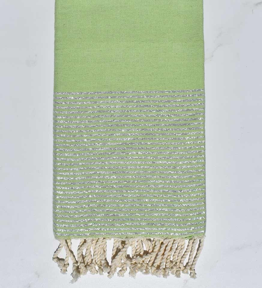 FOUTA plate vert clair au fil lurex argenté Fouta Tunisia - 1