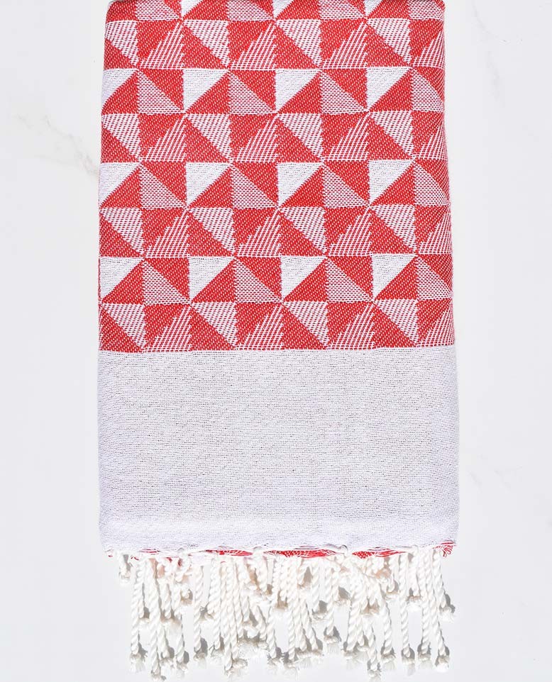 Fouta jacquard géométrique rouge et blanc Fouta Tunisia - 1