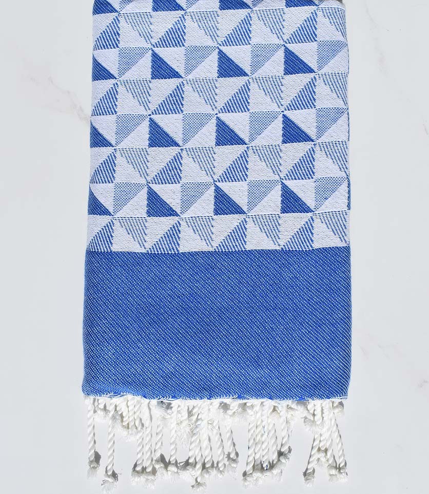 Fouta jacquard géométrique bleu et blanc Fouta Tunisia - 1