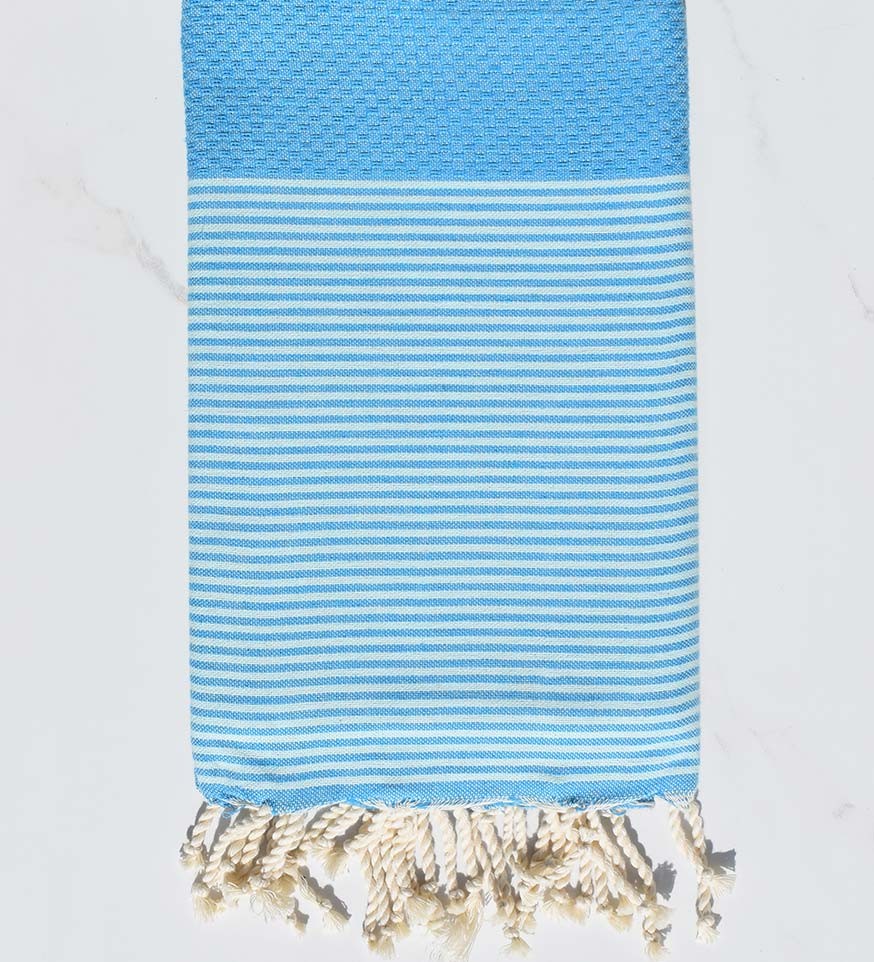 Fouta nid d'abeille bleu azur avec rayures Fouta Tunisia - 1