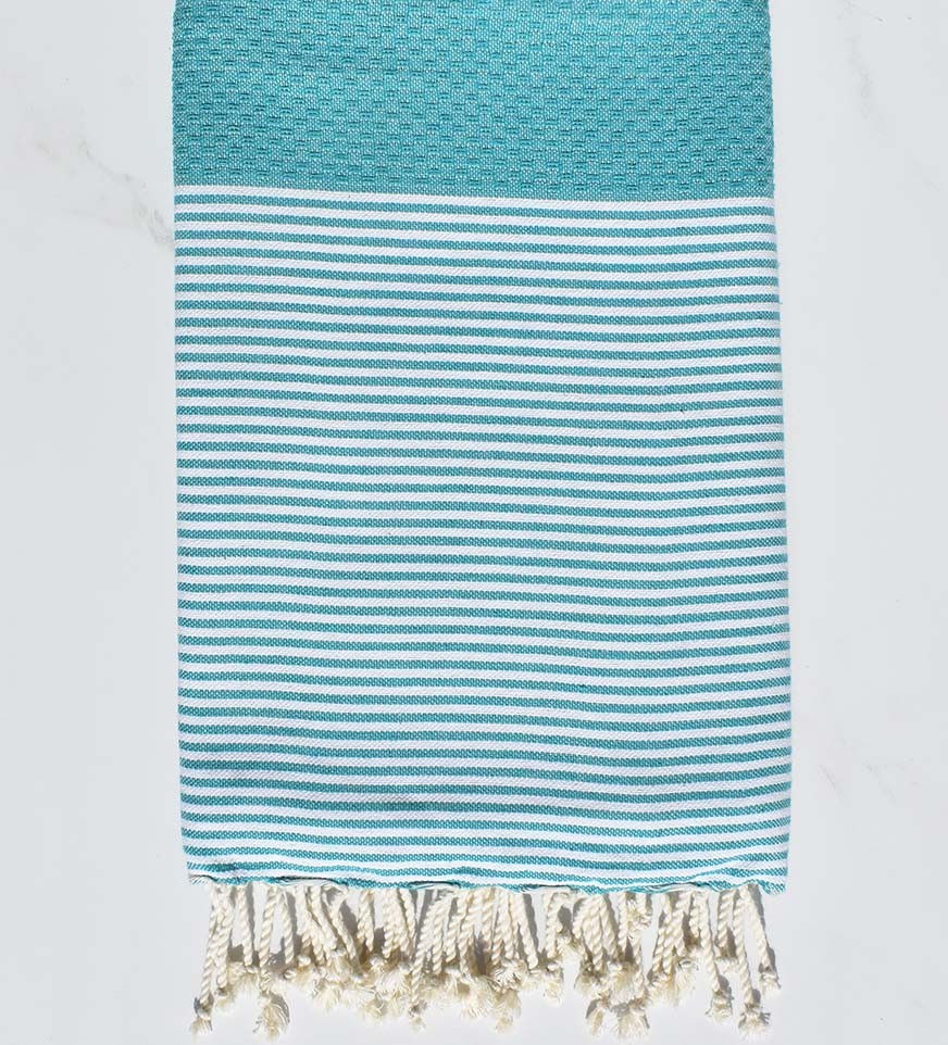 Serviette de Plage nid d'abeille Bleu tiffany  - 1