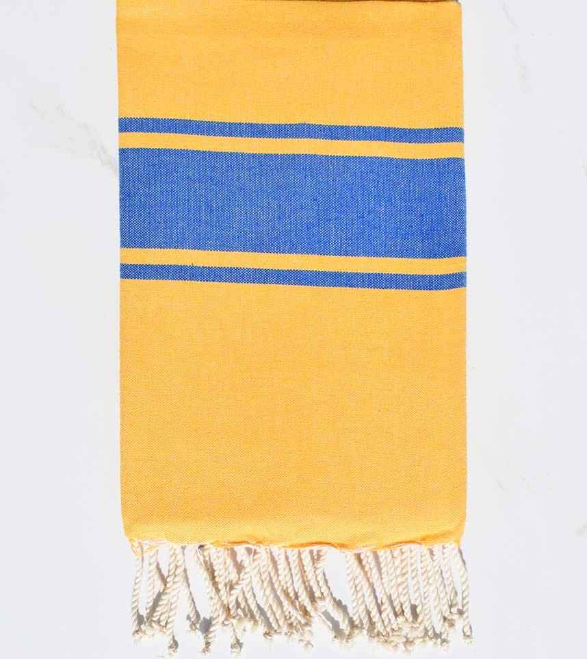 Fouta Plate jaune rayée bleu Fouta Tunisia - 1