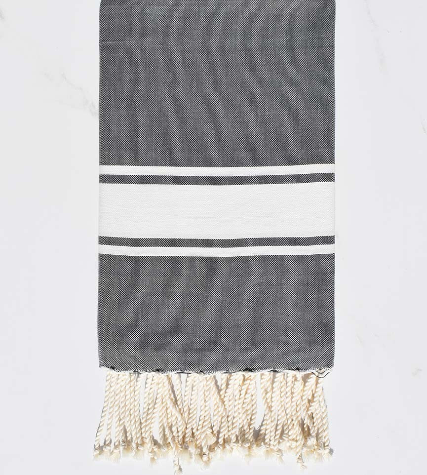 Fouta Plate gris ardoise bande blanche  - 1