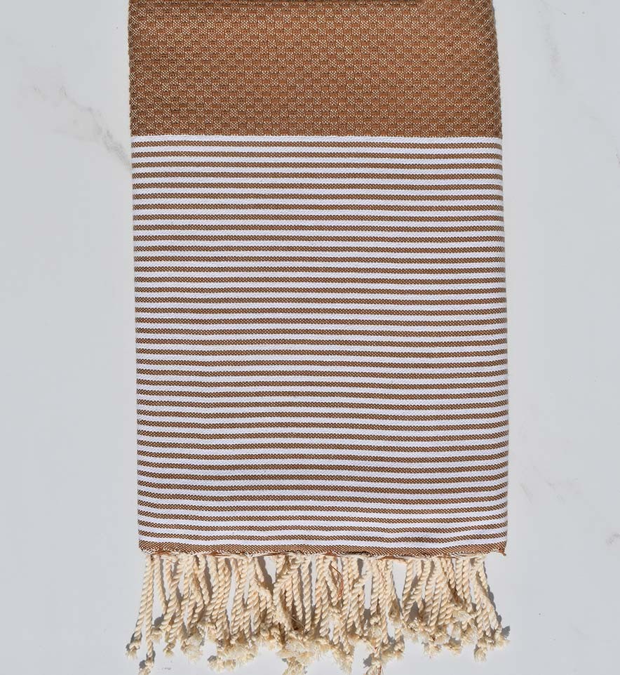 Fouta nid d'abeille ocre marron  - 1